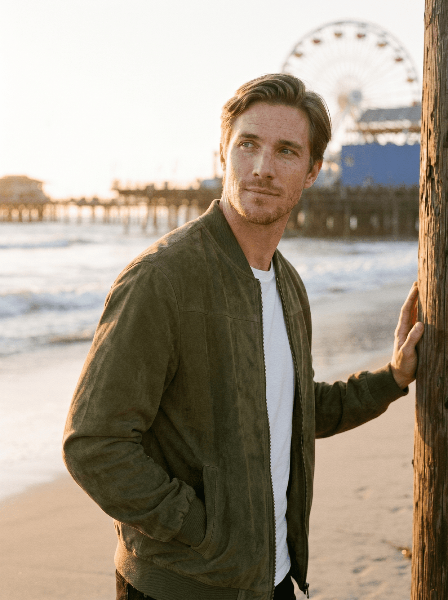 Soft - Suede Stand - Collar Mens Bomber Jacket - vencé