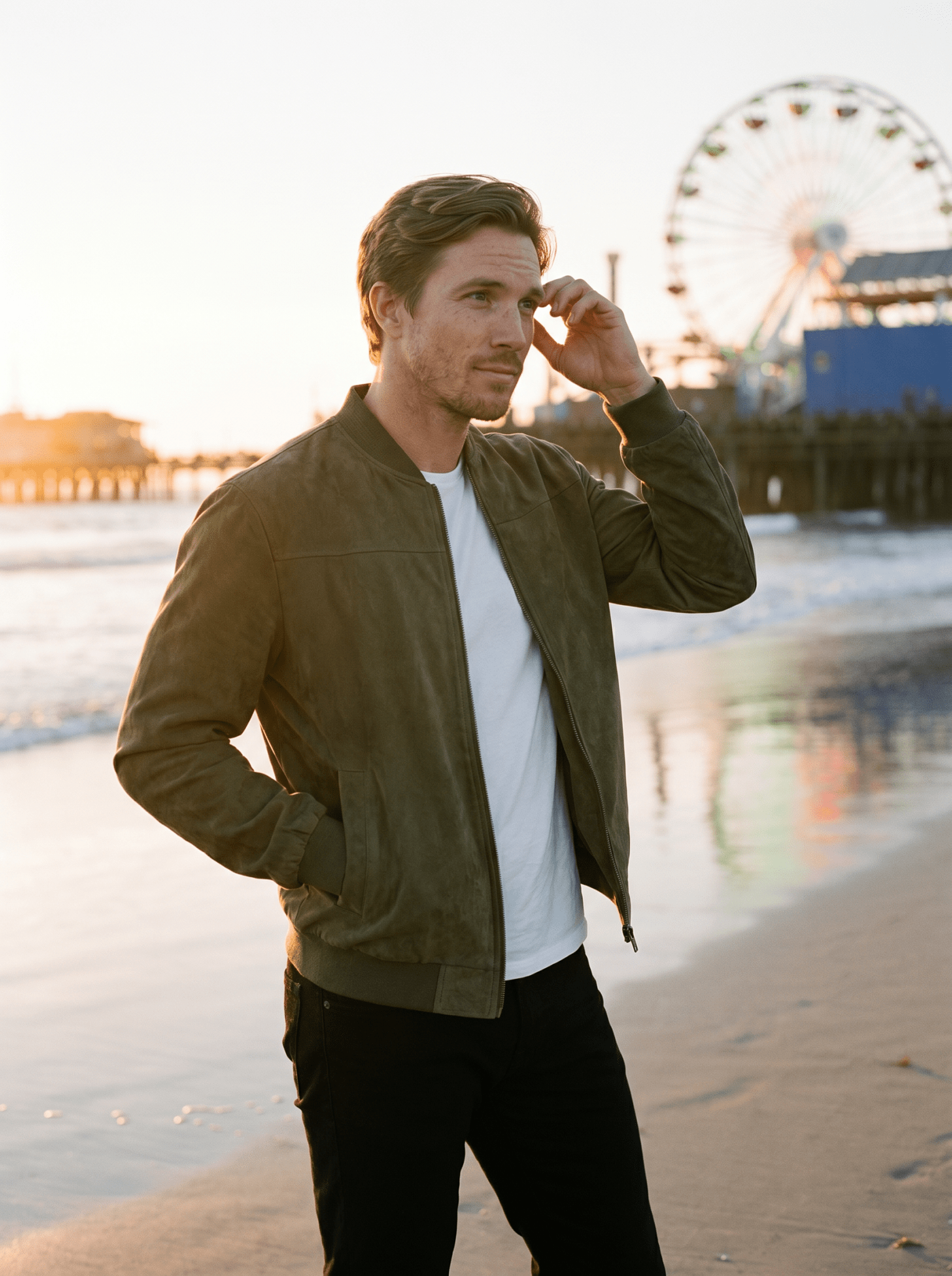 Soft - Suede Stand - Collar Mens Bomber Jacket - vencé