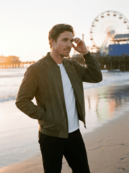 Soft - Suede Stand - Collar Mens Bomber Jacket - vencé