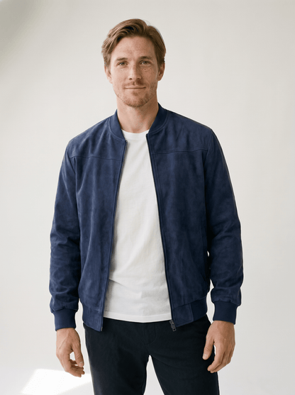 Soft-Suede Stand-Collar Mens Bomber Jacket - vencé