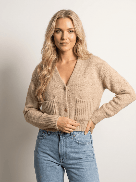 Solid V-Neck Pocketed Cardigan - vencé