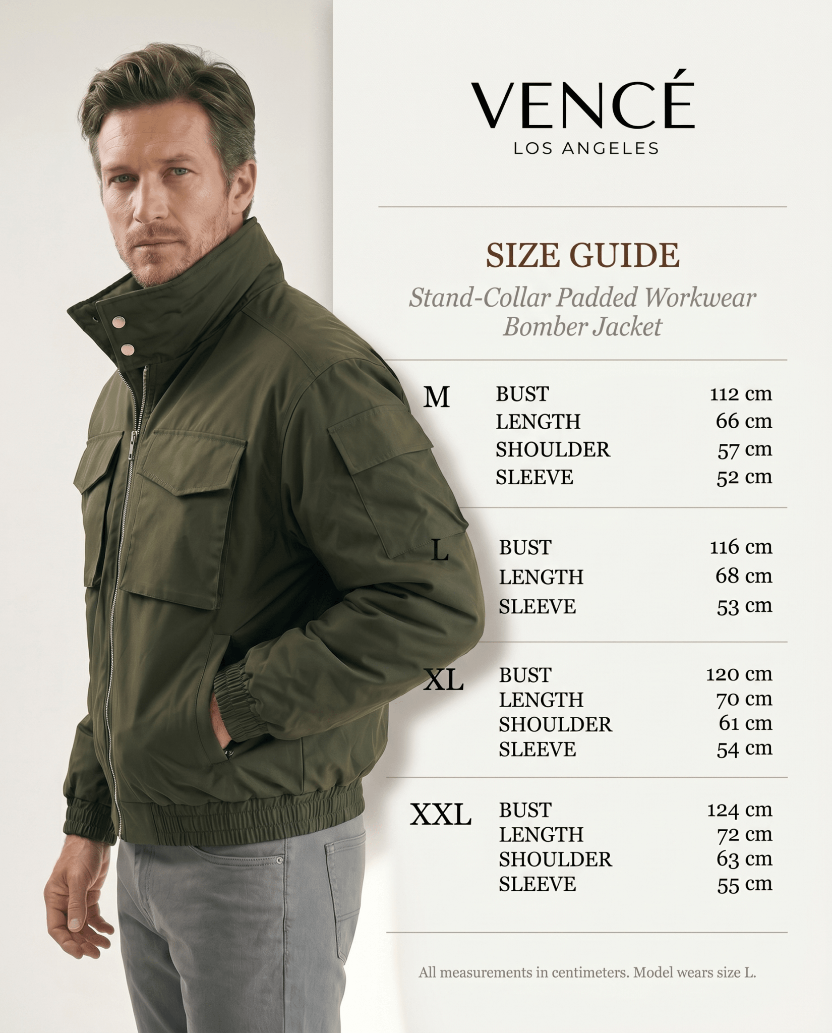 Stand - Collar Padded Workwear Bomber Jacket - vencé