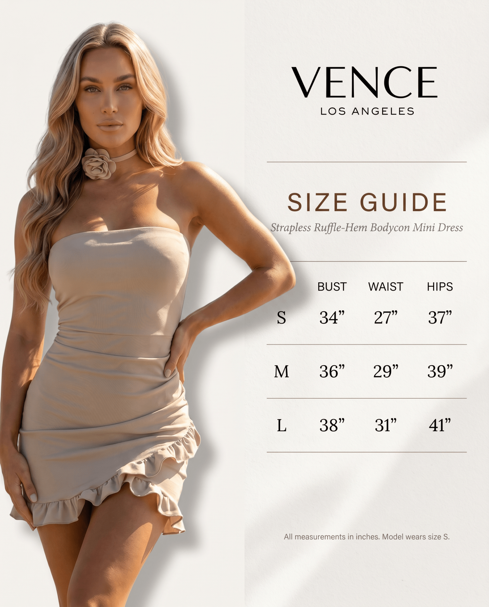 Strapless Ruffle - Hem Bodycon Mini Dress - vencé