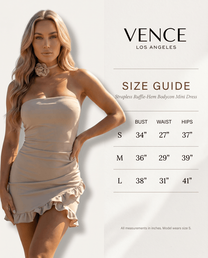 Strapless Ruffle - Hem Bodycon Mini Dress - vencé