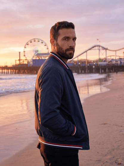 Striped - Trim Mens Baseball Bomber Jacket - vencé