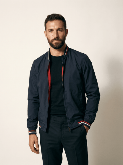 Striped - Trim Mens Baseball Bomber Jacket - vencé