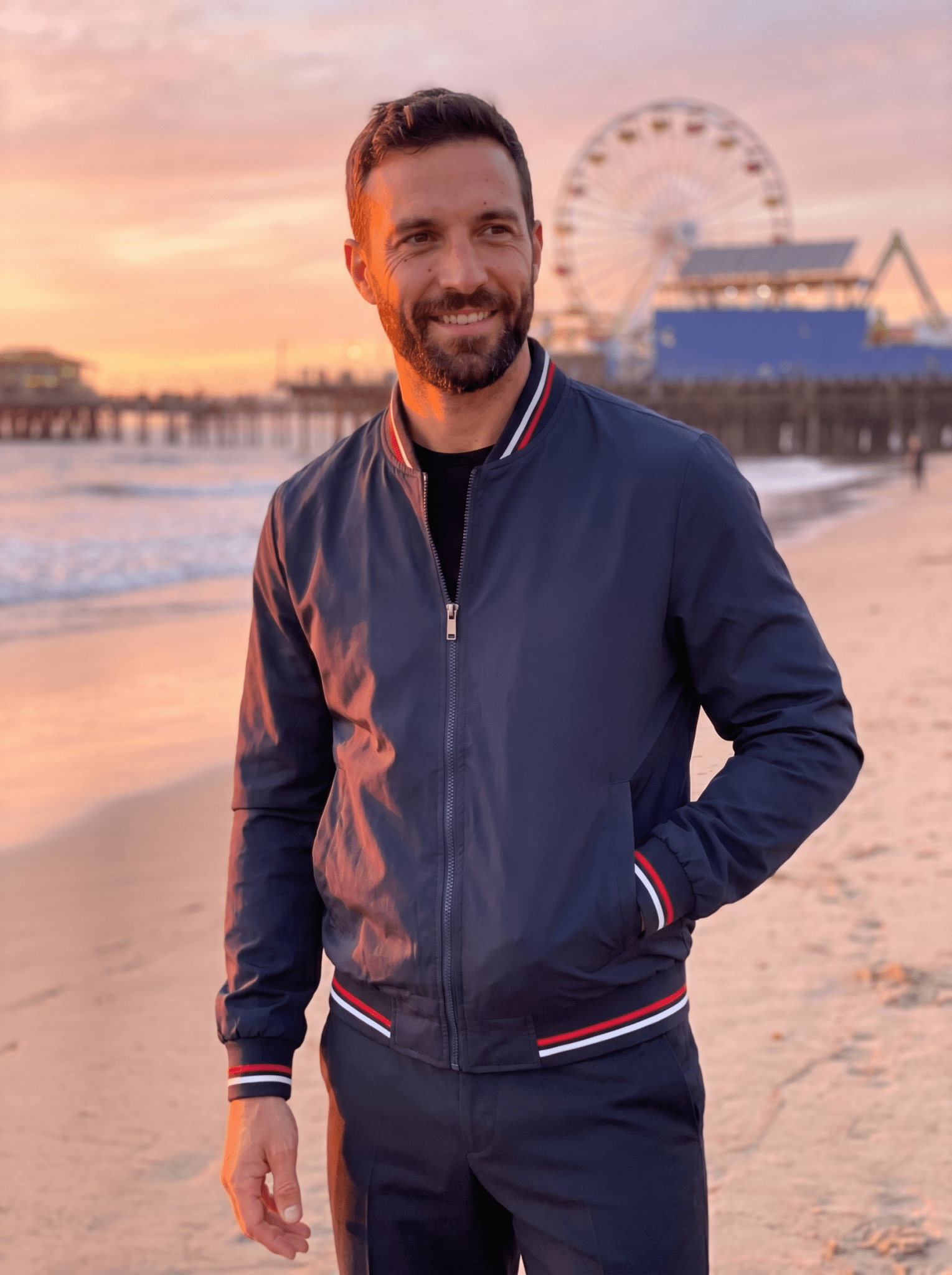 Striped - Trim Mens Baseball Bomber Jacket - vencé