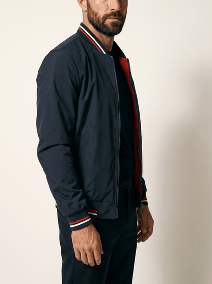 Striped - Trim Mens Baseball Bomber Jacket - vencé