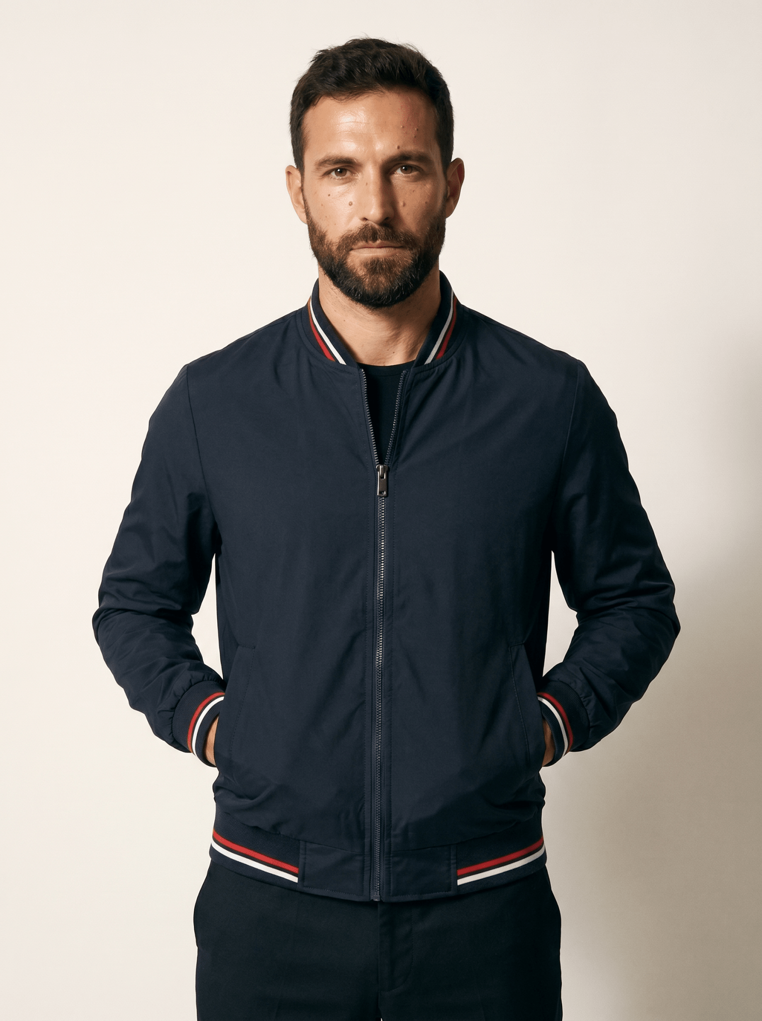 Striped - Trim Mens Baseball Bomber Jacket - vencé