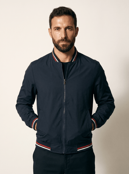 Striped - Trim Mens Baseball Bomber Jacket - vencé