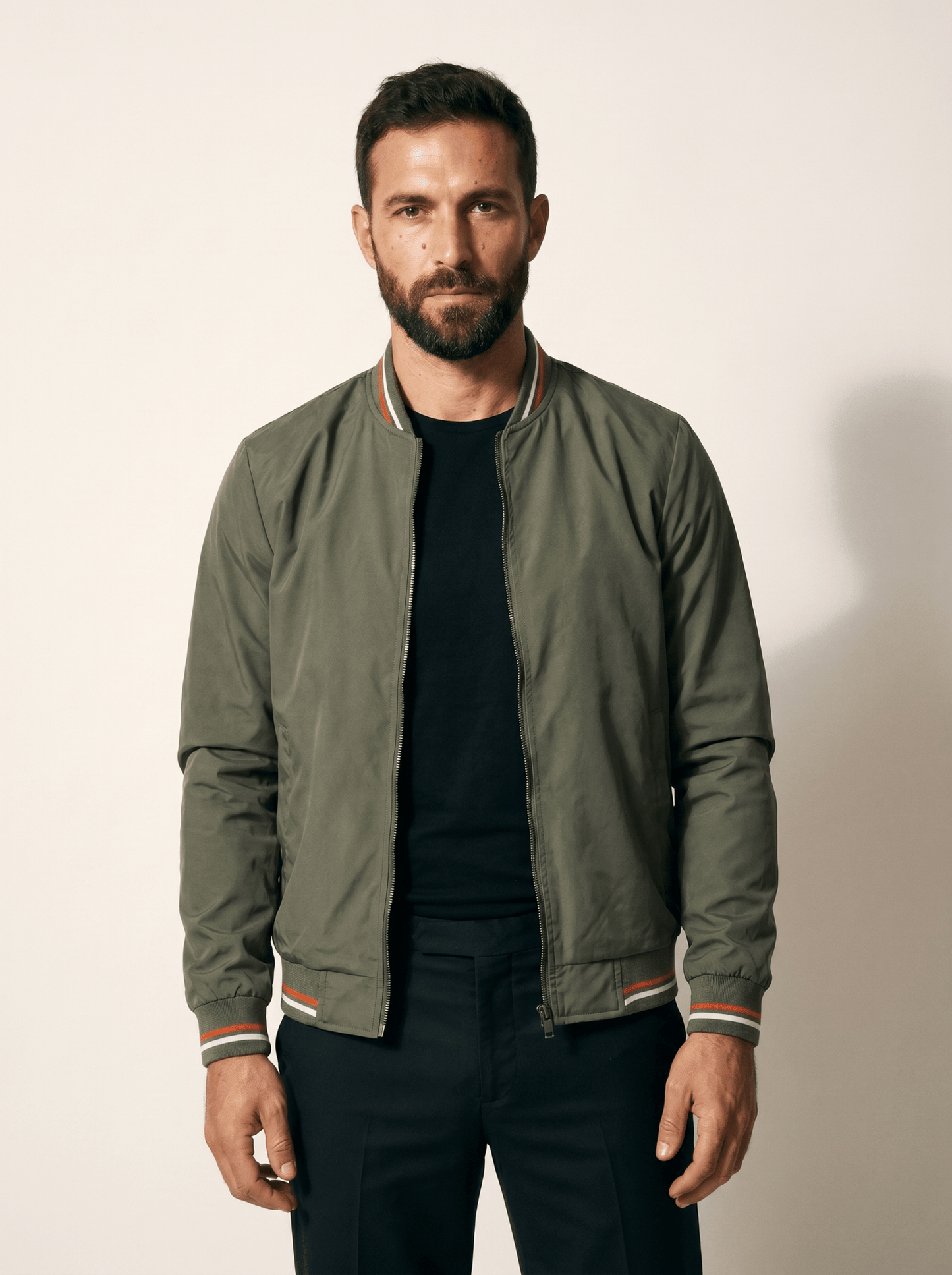 Striped - Trim Mens Baseball Bomber Jacket - vencé