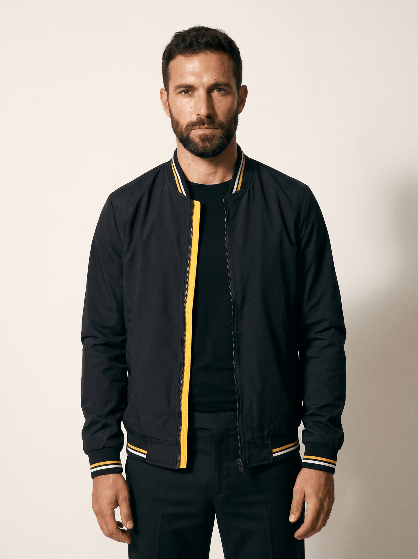 Striped - Trim Mens Baseball Bomber Jacket - vencé