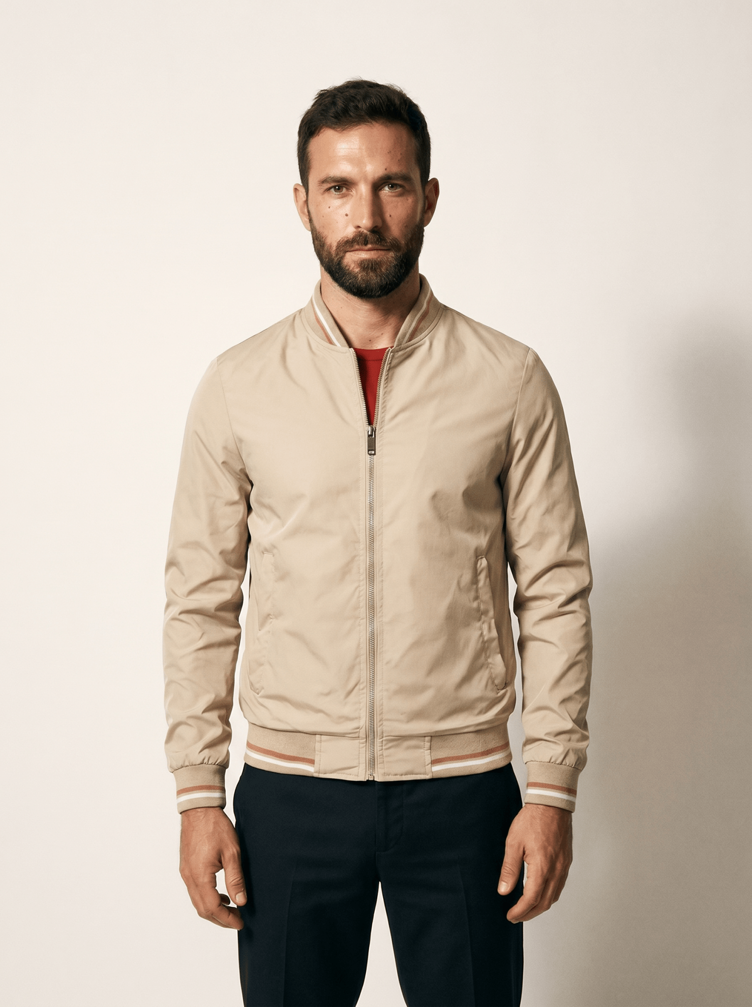 Striped - Trim Mens Baseball Bomber Jacket - vencé