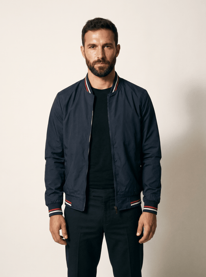 Striped - Trim Mens Baseball Bomber Jacket - vencé