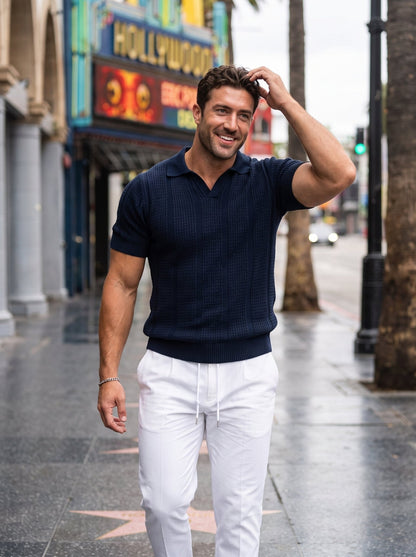 Textured Mesh-Knit Polo - vencé