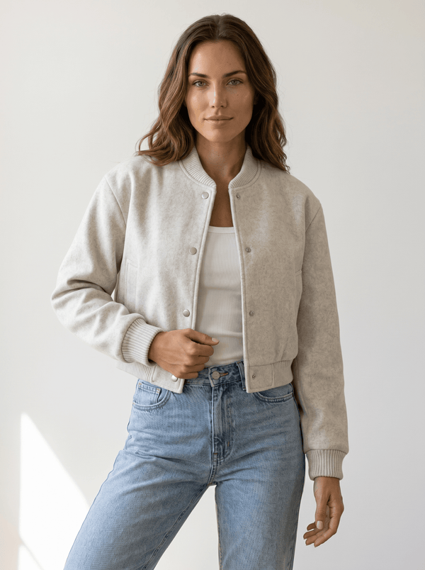 Tweed Cropped Womens Bomber Jacket