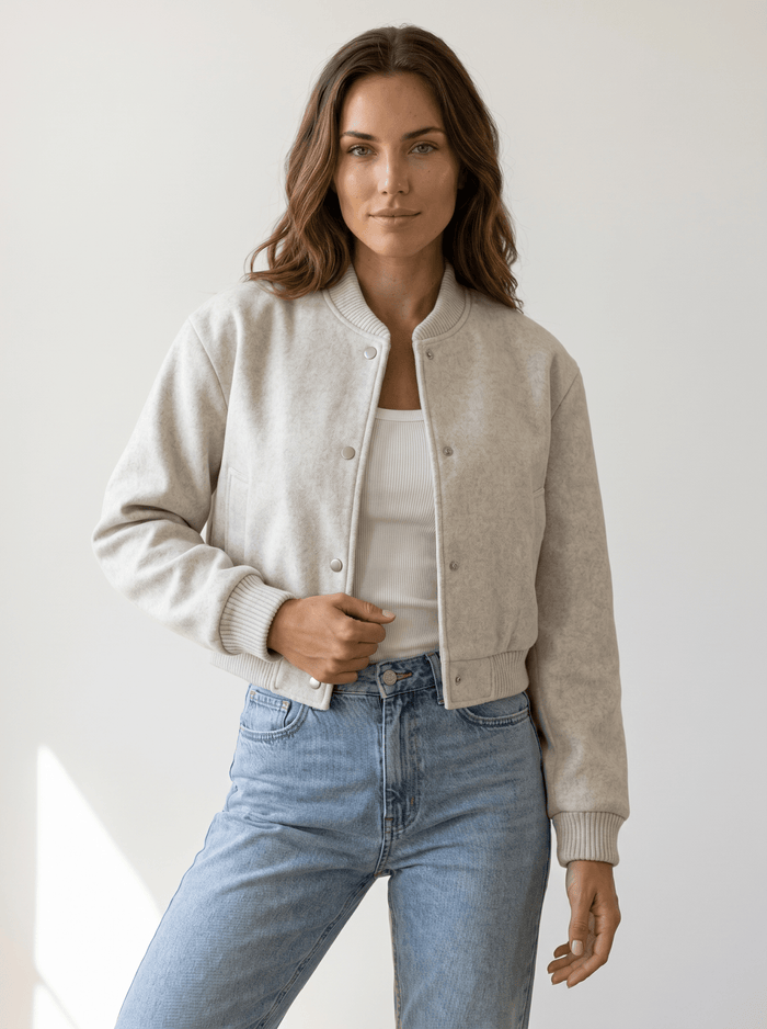 Tweed Cropped Womens Bomber Jacket