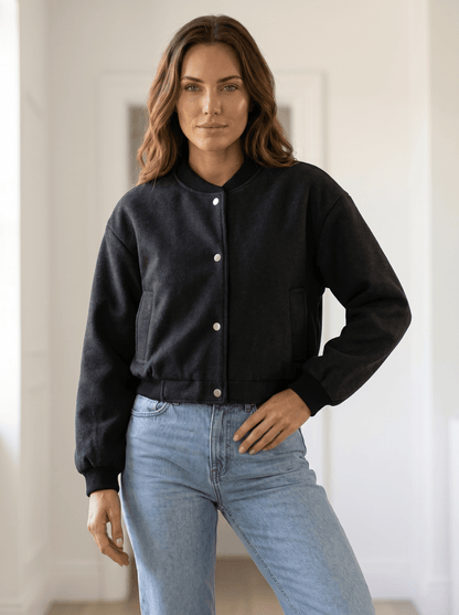 Tweed Cropped Womens Bomber Jacket - vencé