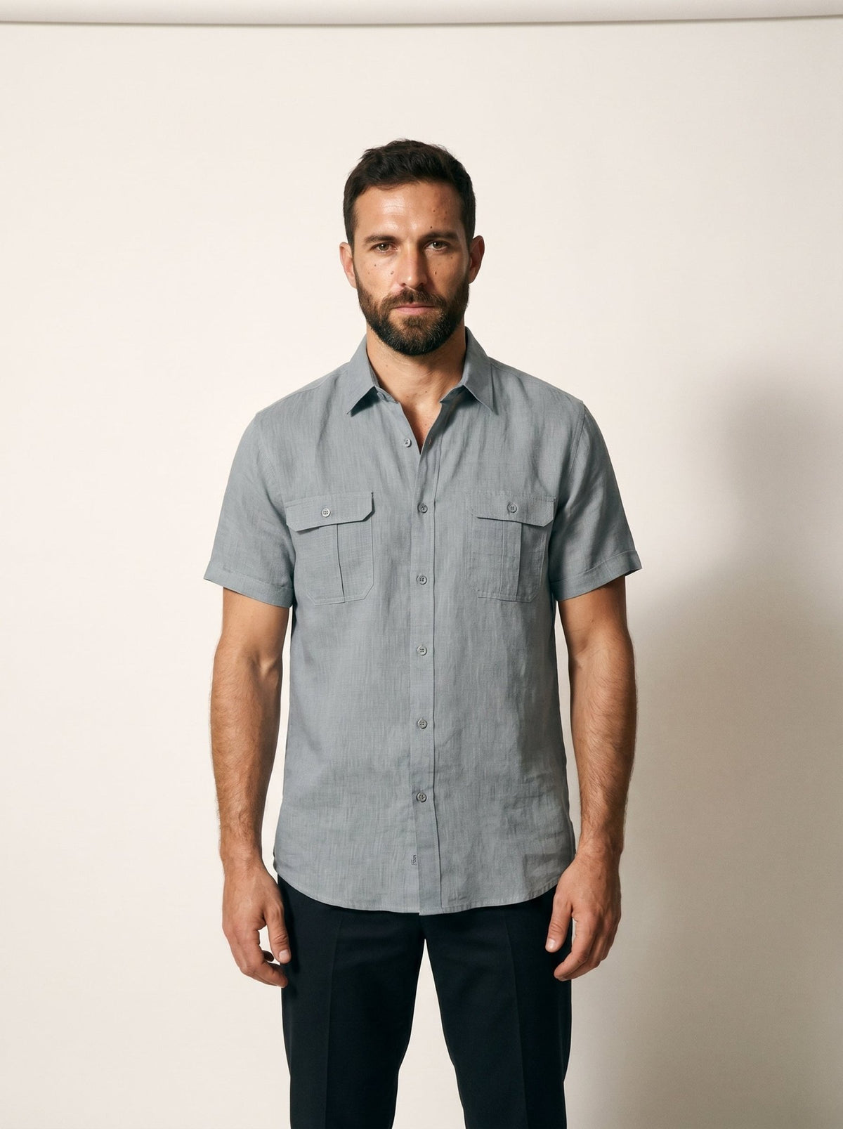 Twin Flap-Pocket Linen Mens Shirt - vencé