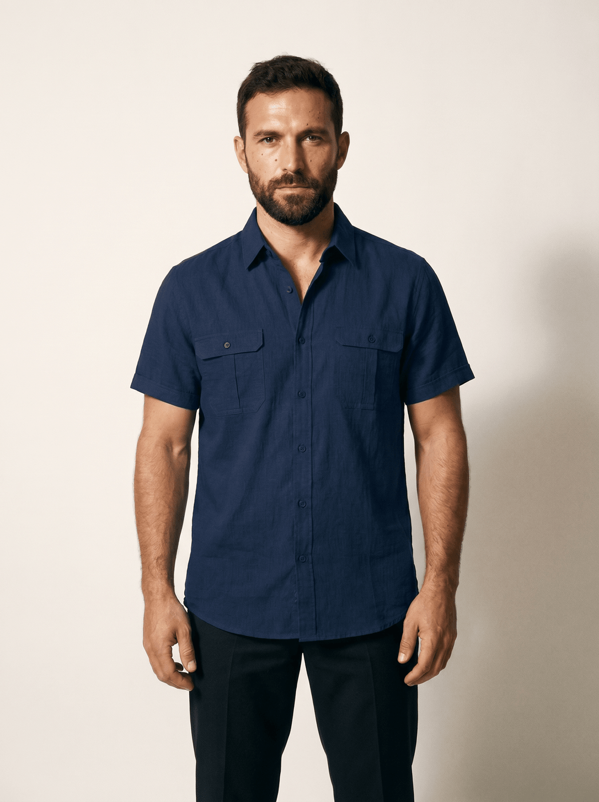 Twin Flap-Pocket Linen Mens Shirt - vencé