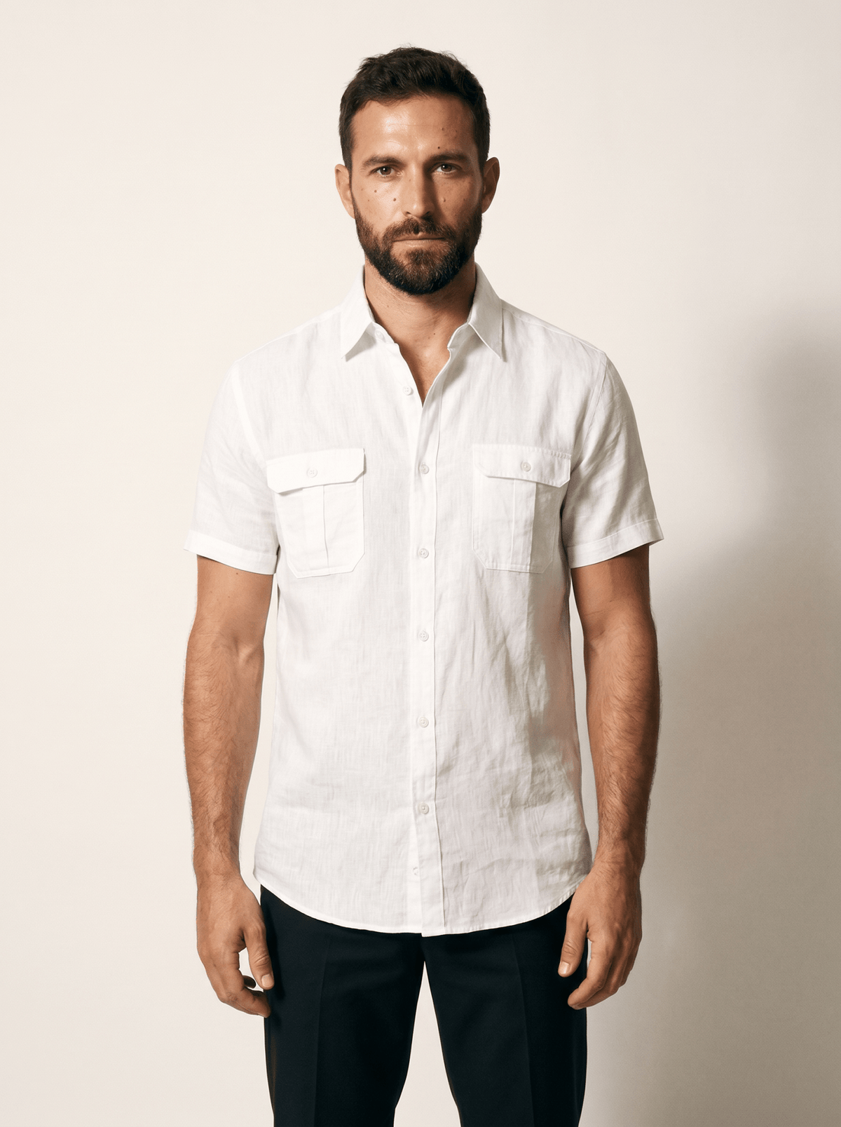 Twin Flap-Pocket Linen Mens Shirt - vencé