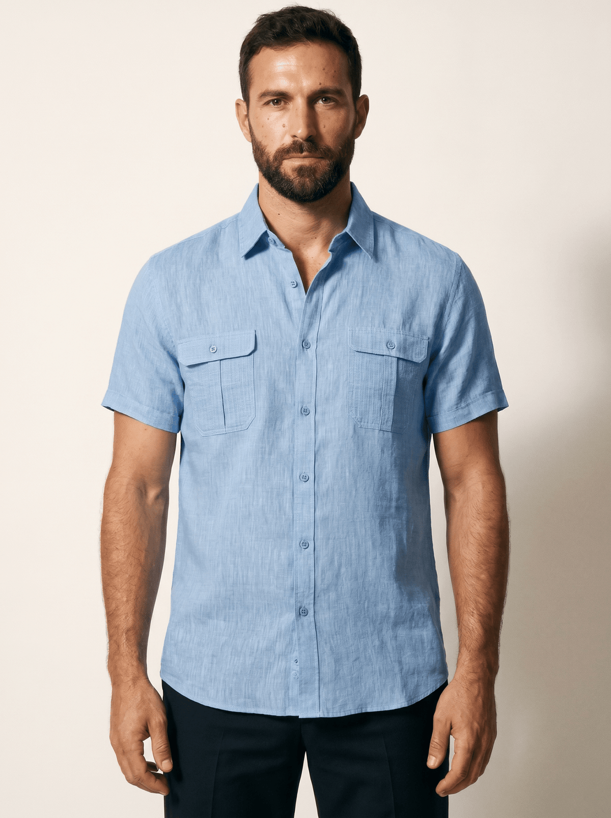 Twin Flap-Pocket Linen Mens Shirt - vencé