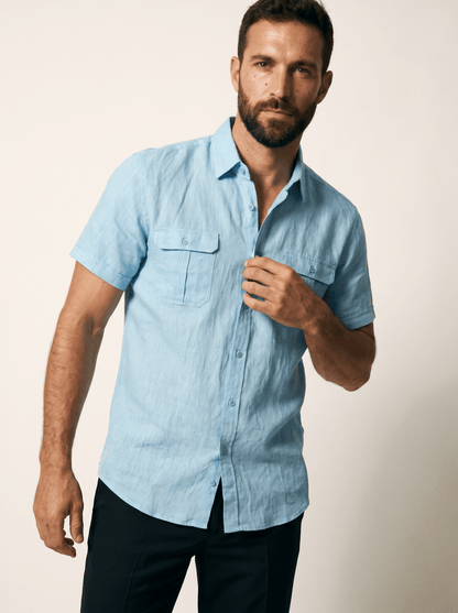 Twin Flap-Pocket Linen Mens Shirt - vencé