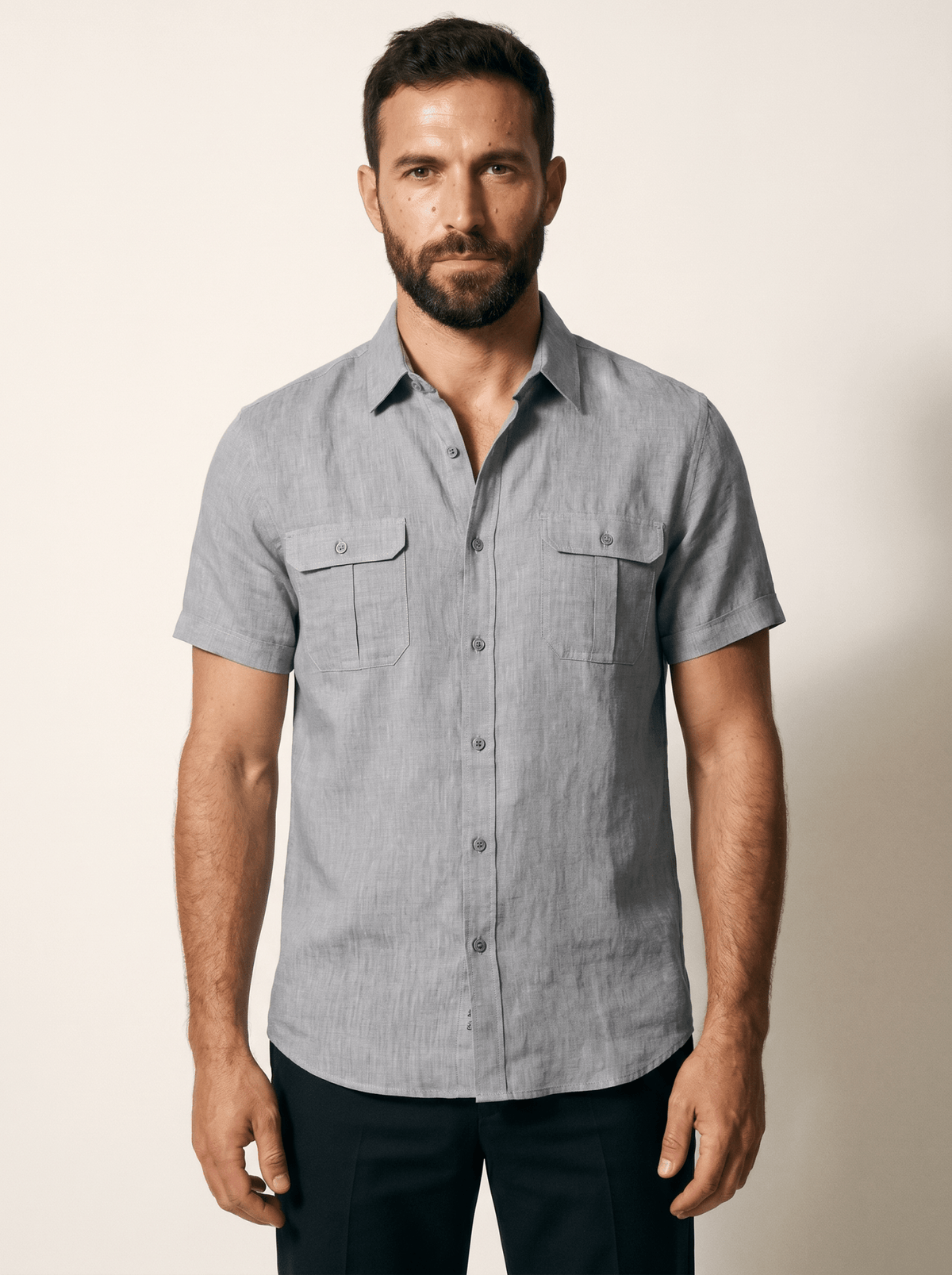 Twin Flap-Pocket Linen Mens Shirt - vencé