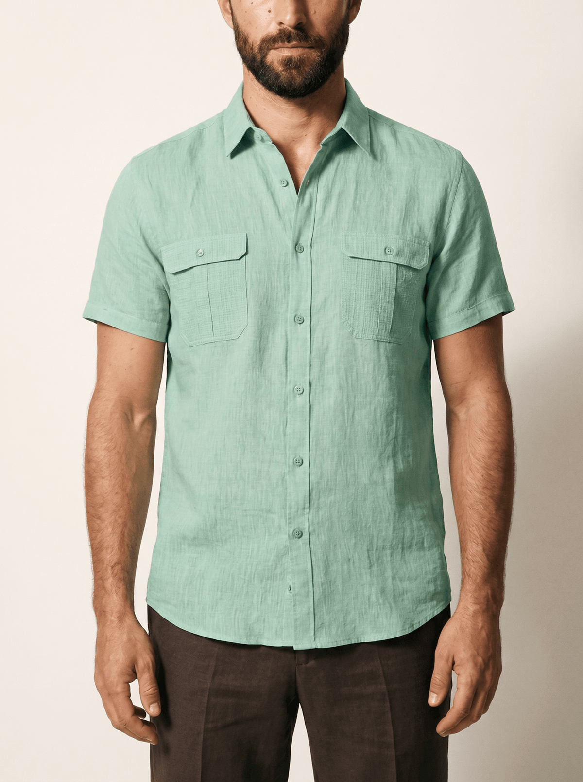 Twin Flap-Pocket Linen Mens Shirt - vencé