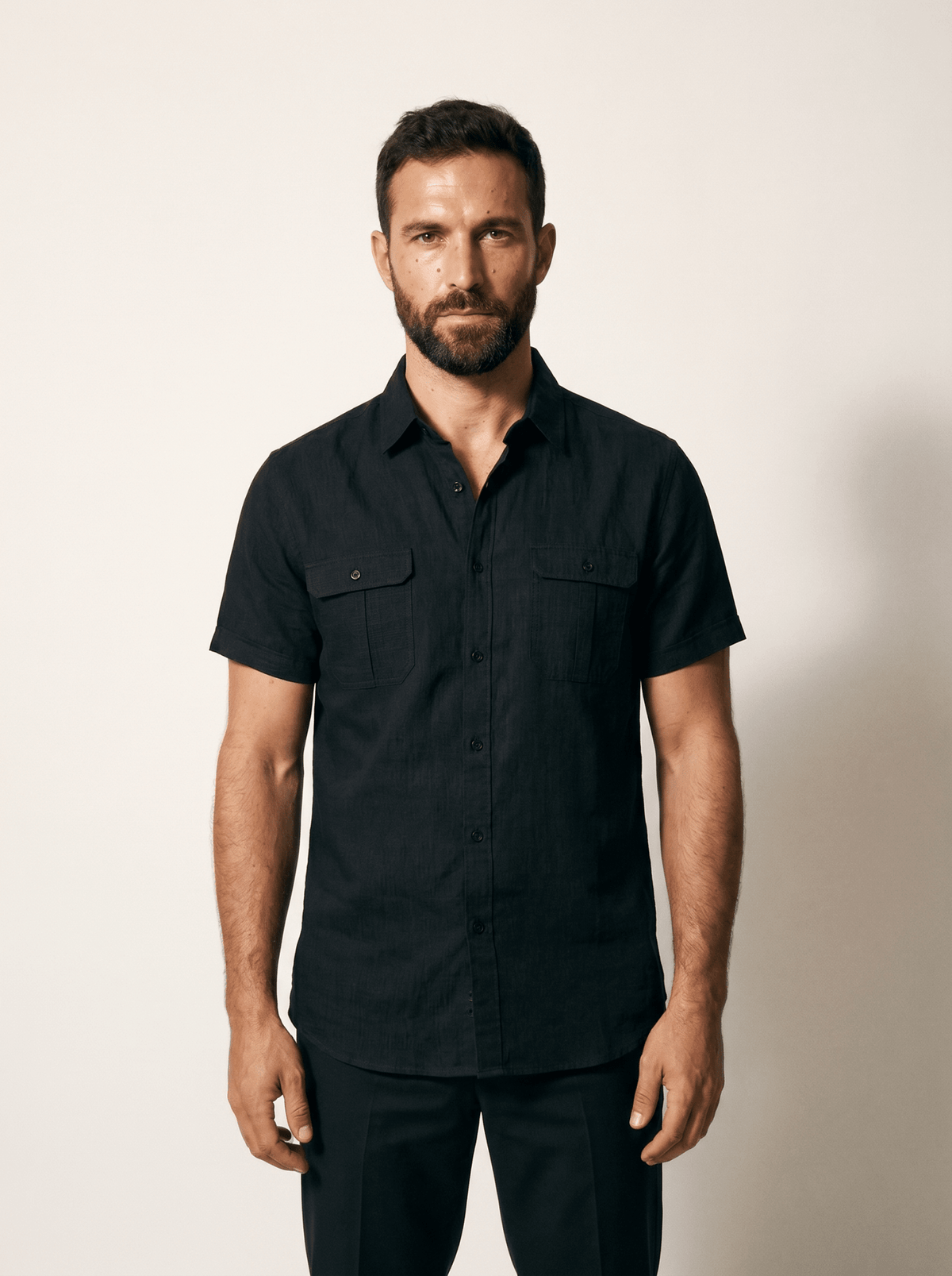 Twin Flap-Pocket Linen Mens Shirt - vencé