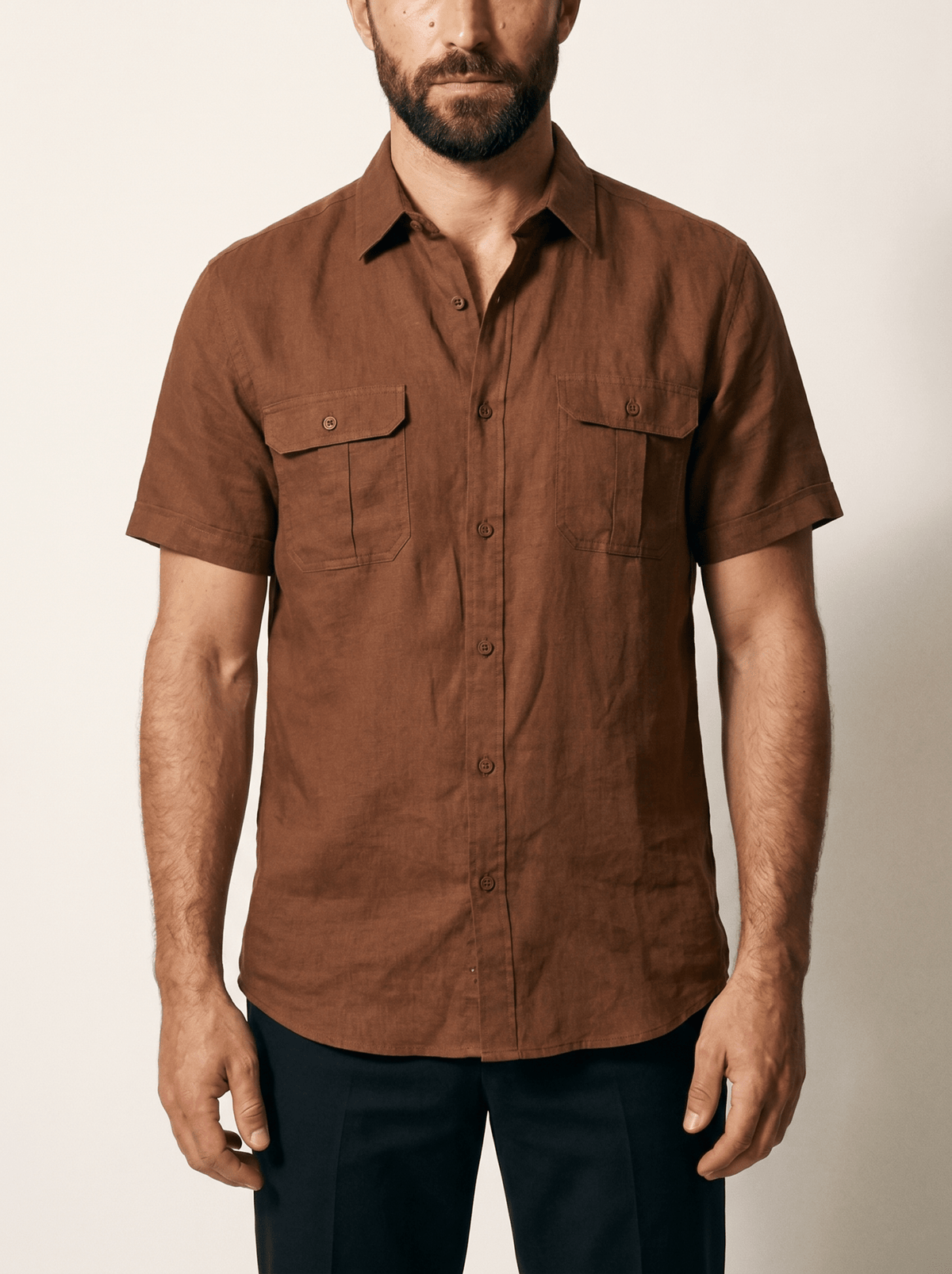 Twin Flap-Pocket Linen Mens Shirt - vencé