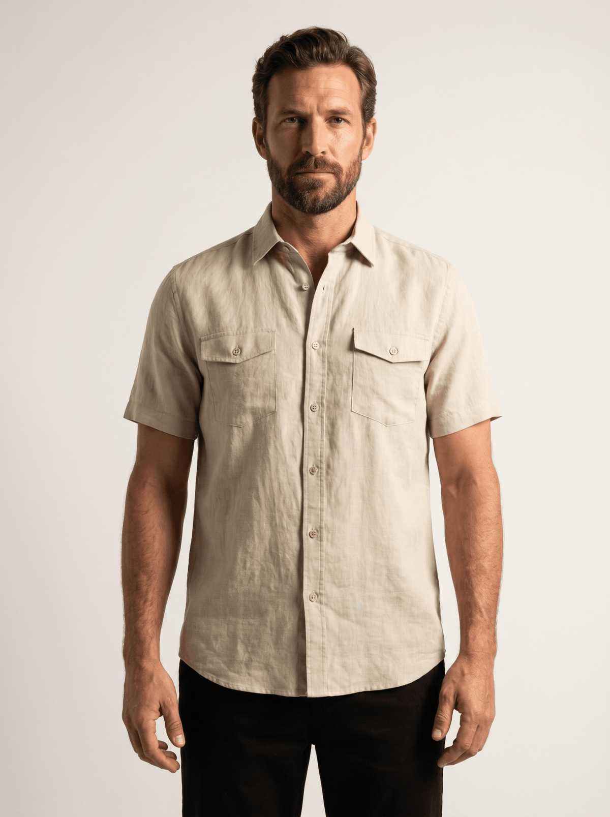 Twin Flap-Pocket Linen Mens Shirt - vencé