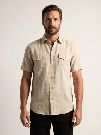 Twin Flap-Pocket Linen Mens Shirt - vencé