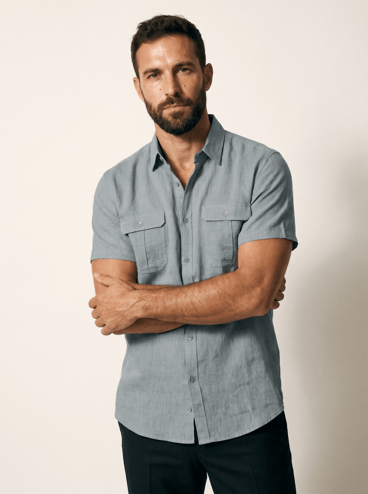 Twin Flap-Pocket Linen Mens Shirt - vencé