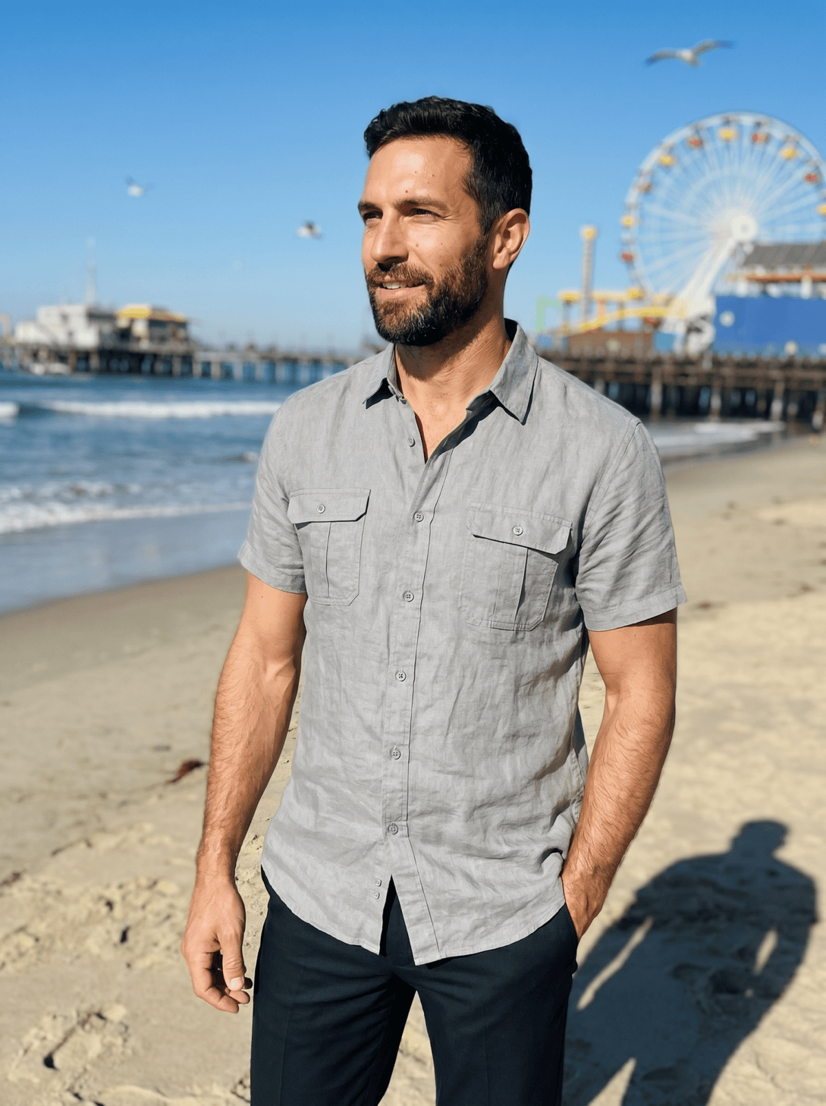 Twin Flap-Pocket Linen Mens Shirt - vencé