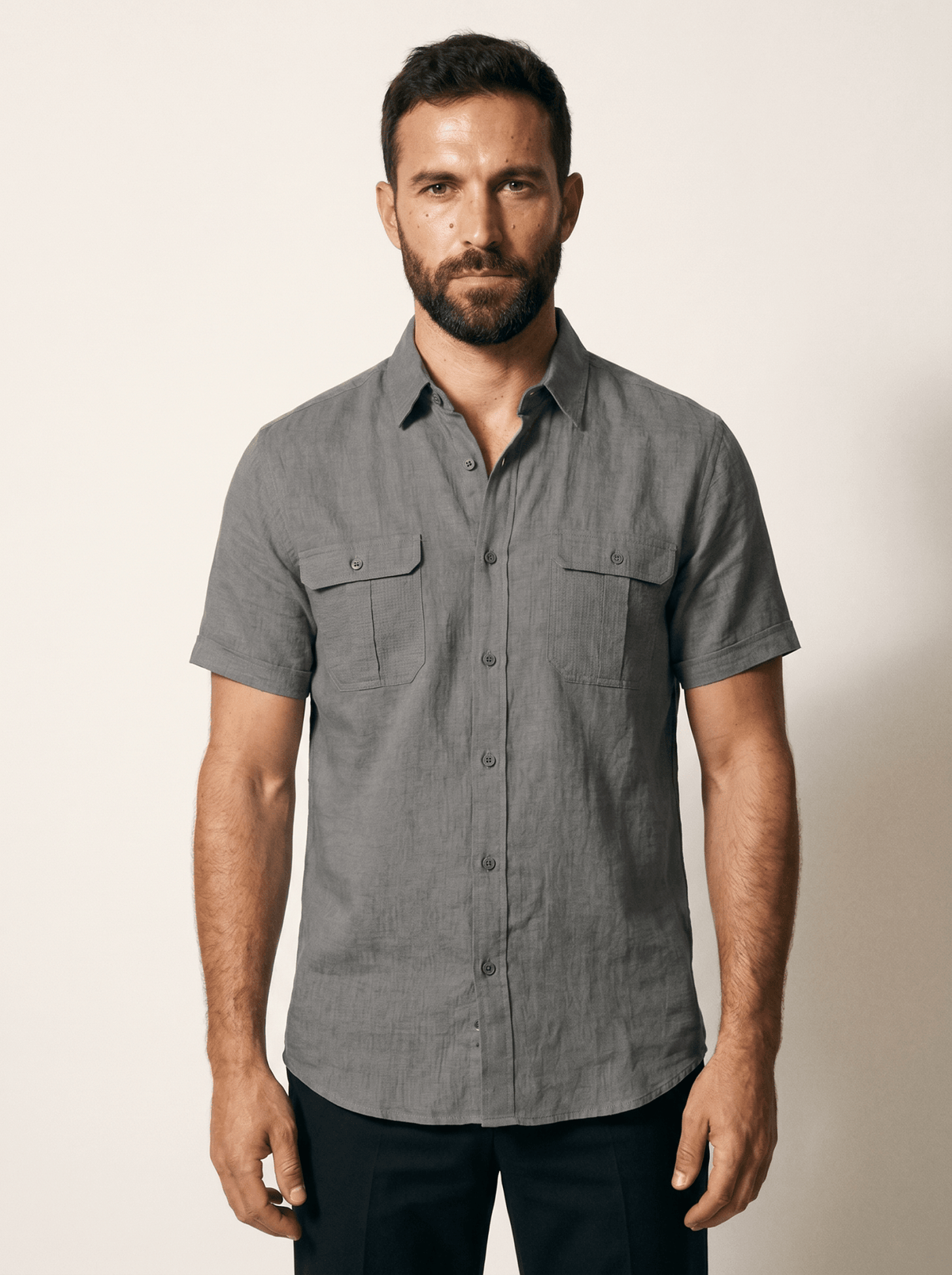 Twin Flap-Pocket Linen Mens Shirt - vencé