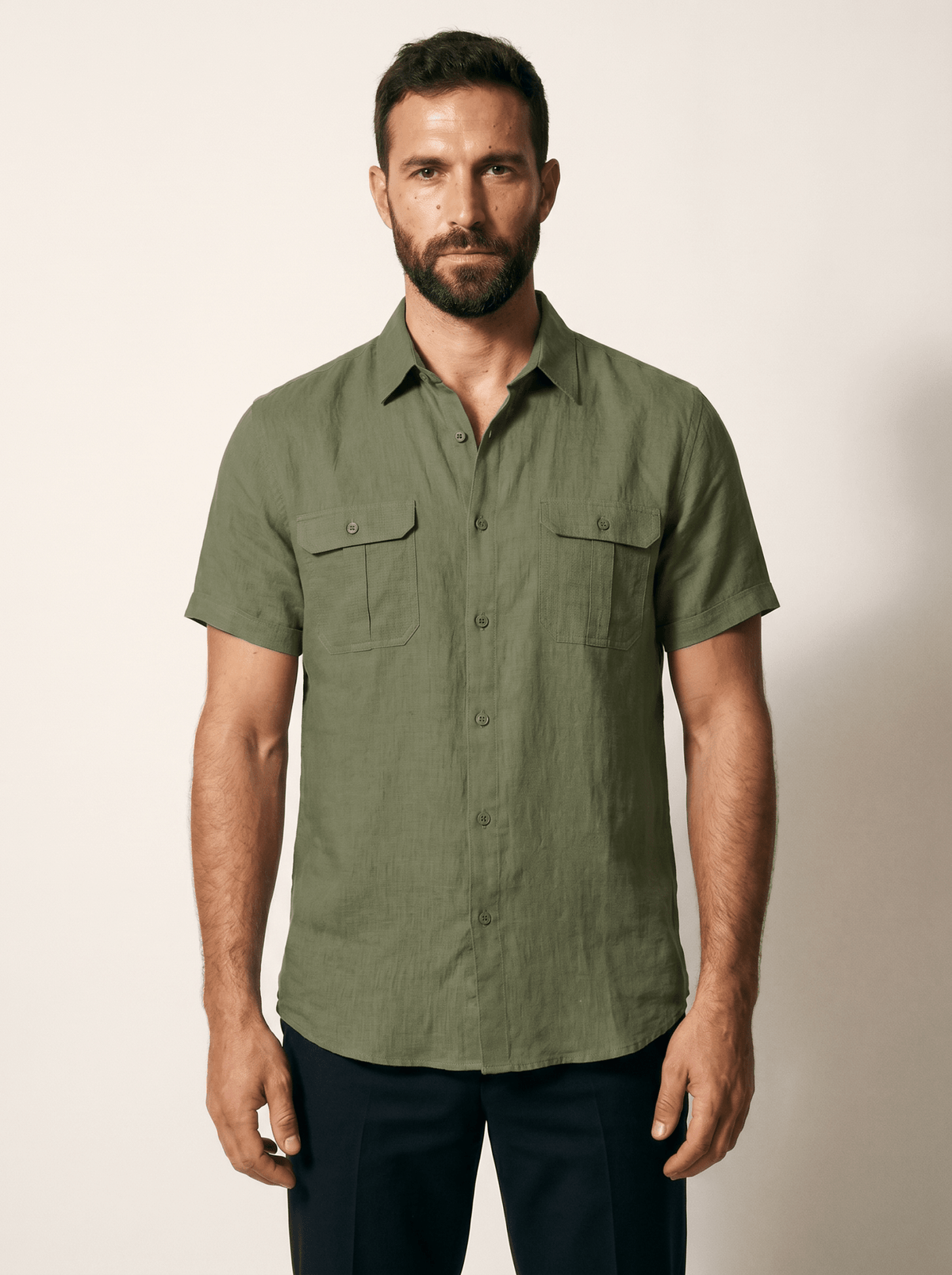Twin Flap-Pocket Linen Mens Shirt - vencé