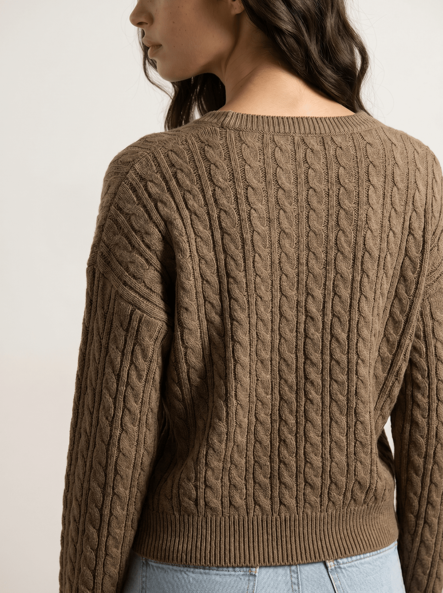 V-Neck Braided Cable Knit Pullover - vencé