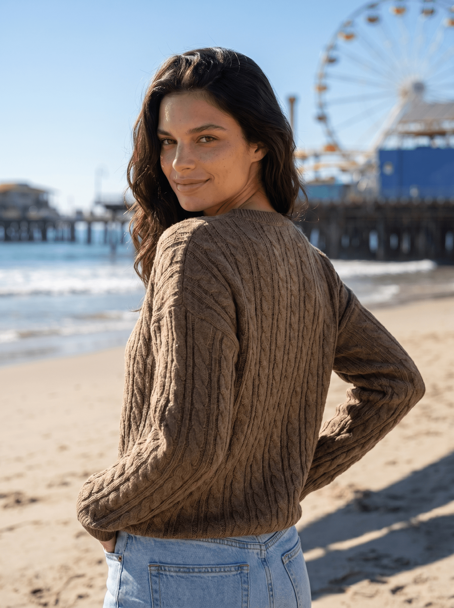 V-Neck Braided Cable Knit Pullover - vencé