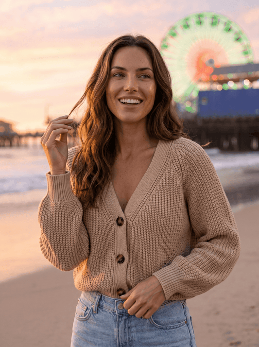 V-Neck Solid Button-Front Knit Cardigan - vencé