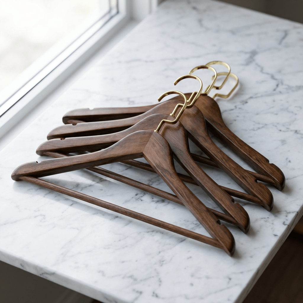 Vence Wooden Clothes Hangers with Brass Hooks - vencé