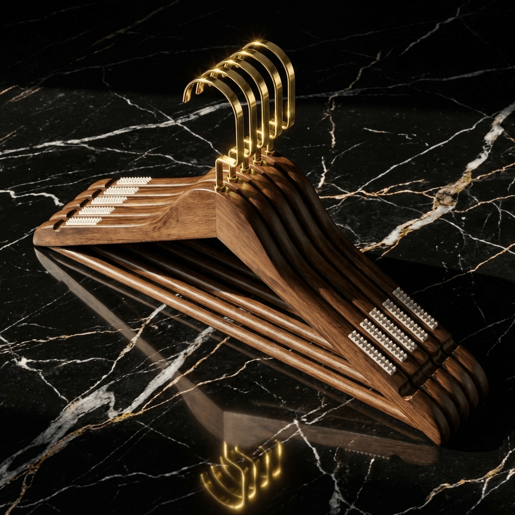 Vence Wooden Clothes Hangers with Brass Hooks - vencé