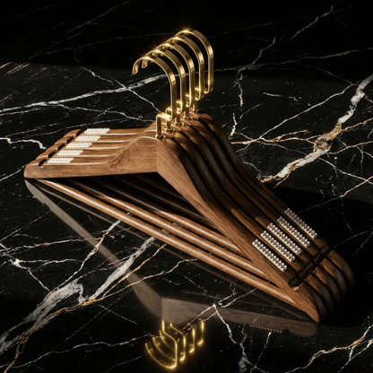 Vence Wooden Clothes Hangers with Brass Hooks - vencé