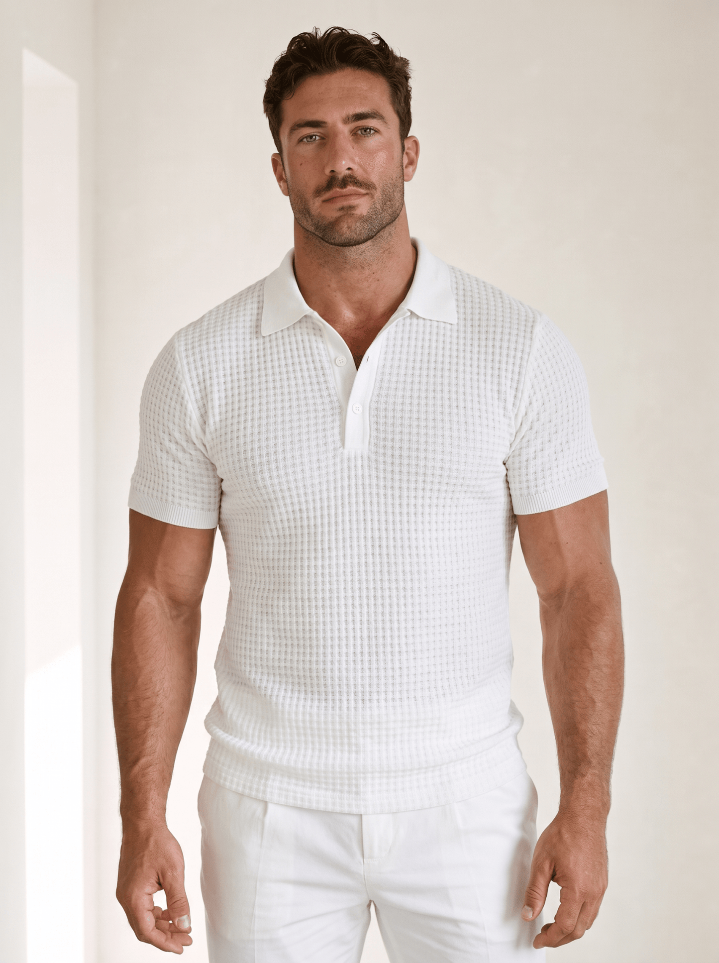 Waffle-Knit Button Polo - vencé