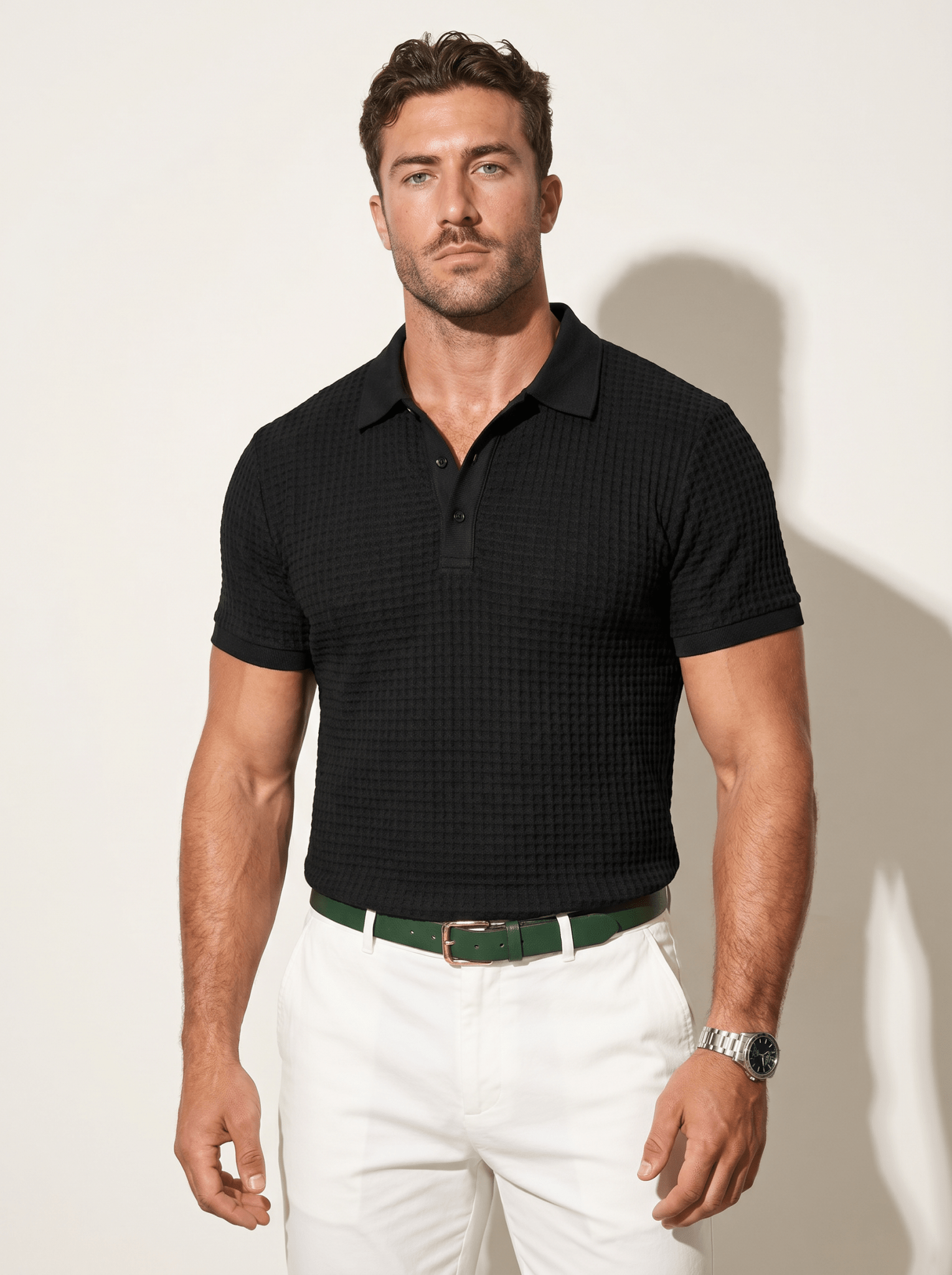 Waffle-Knit Button Polo - vencé