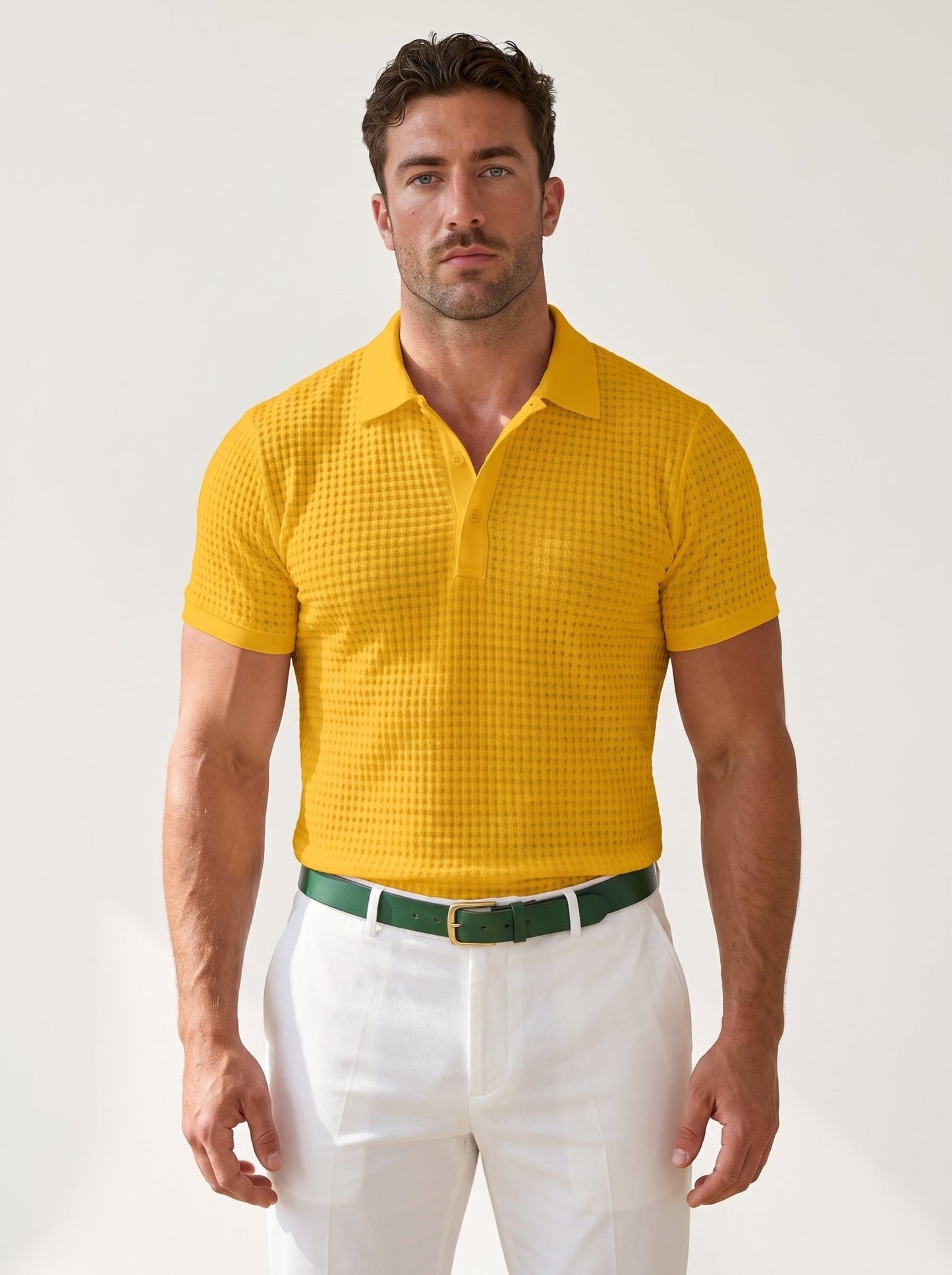Waffle-Knit Button Polo - vencé