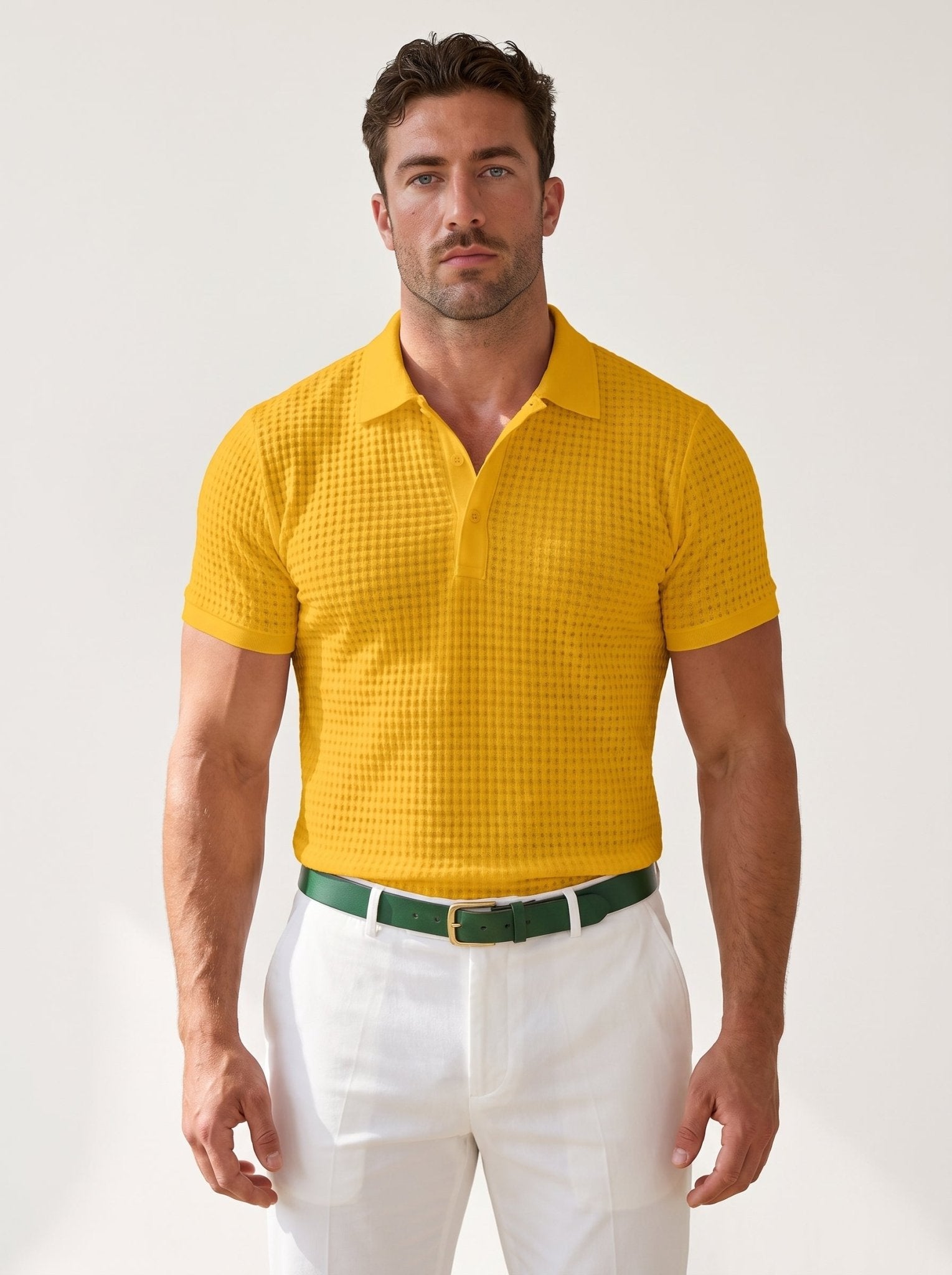 Waffle-Knit Button Polo - vencé