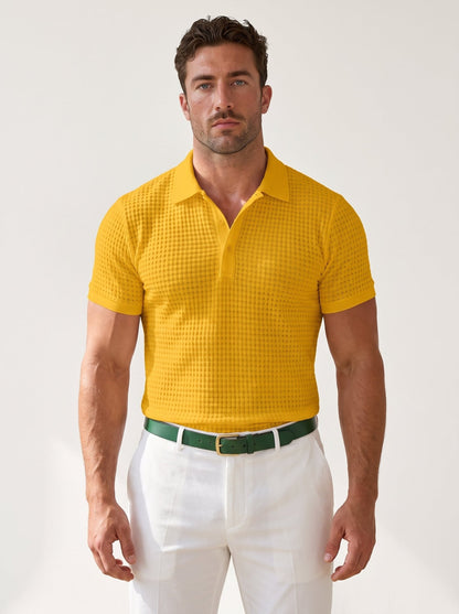 Waffle-Knit Button Polo - vencé