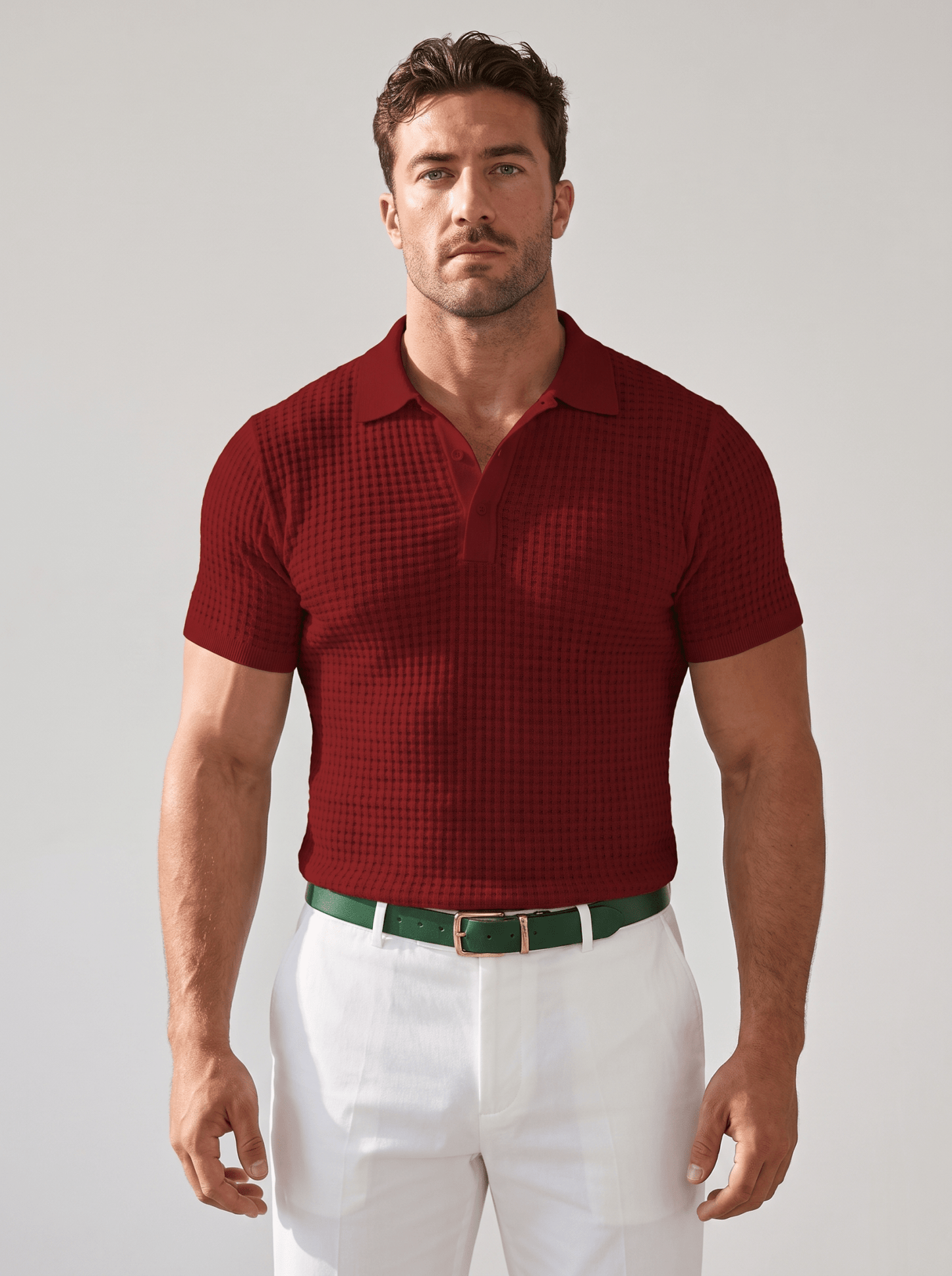 Waffle-Knit Button Polo - vencé