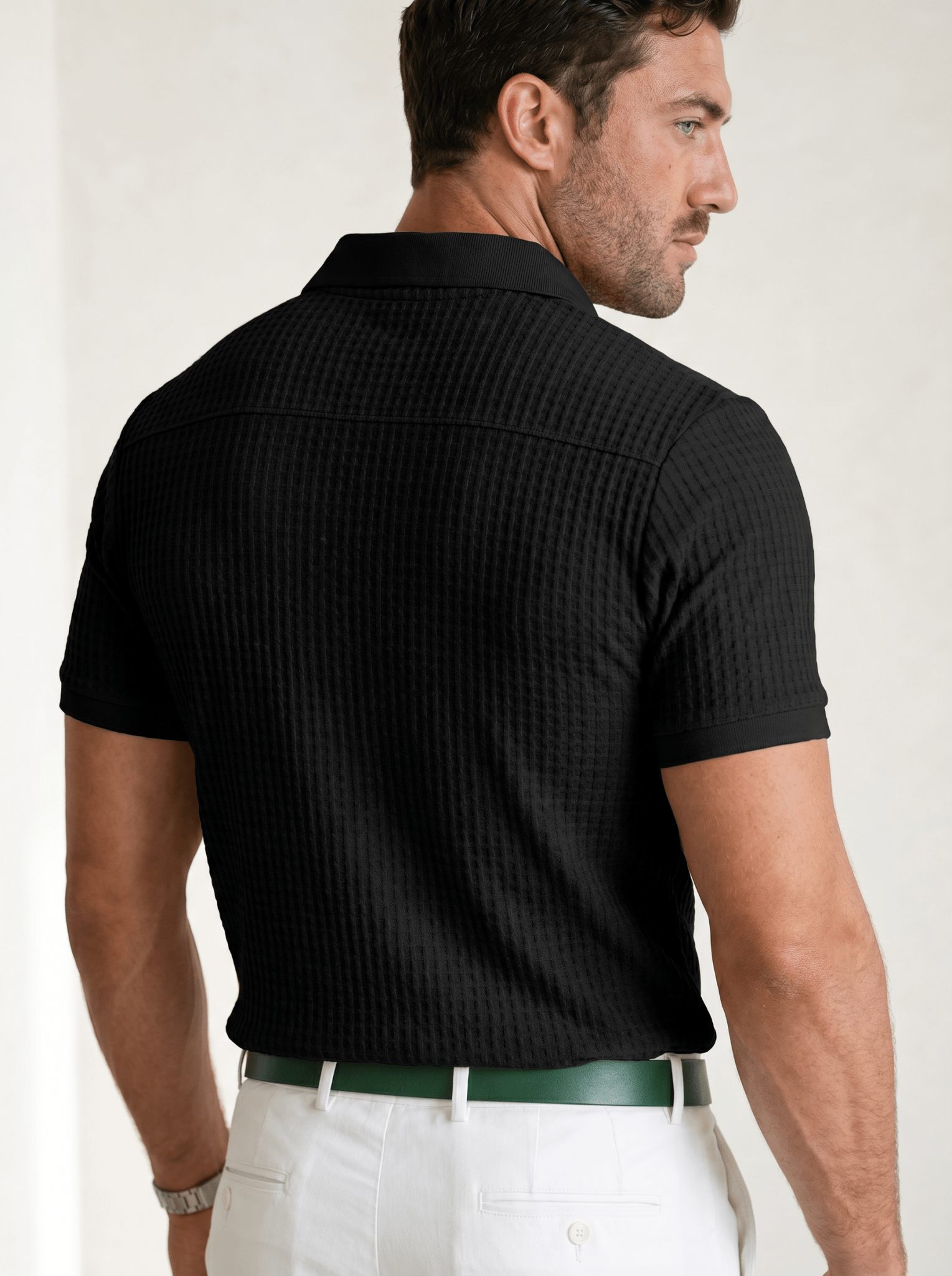 Waffle-Knit Button Polo - vencé
